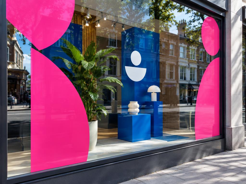 Illustrative pink vinyl window display